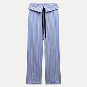 ZARA STRIPED HIGH WAIST TURN DOWN TROUSERS COASTAL RESORT TRAVEL Blue White M